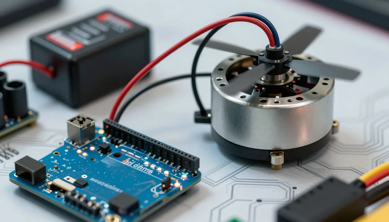 Silnik bezszczotkowy podłączony do płytki Arduino i sterownika